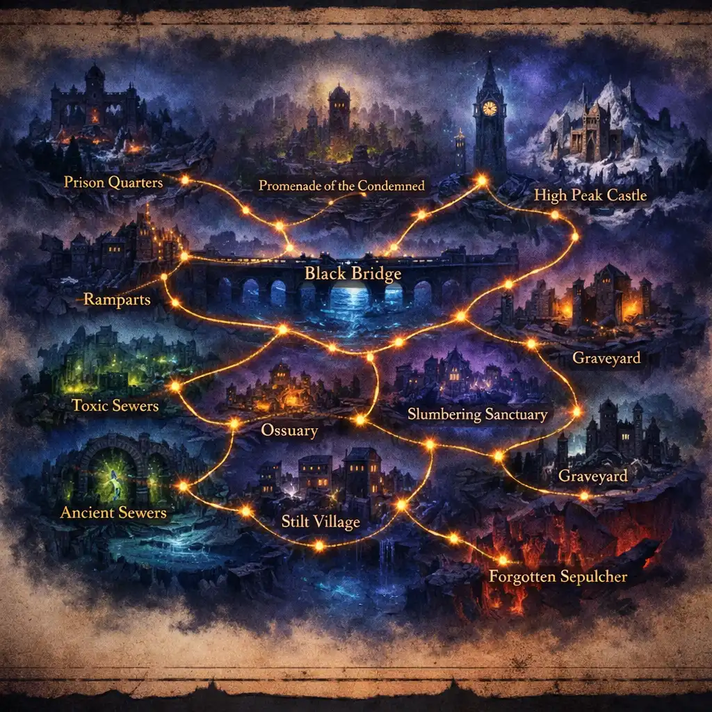Mapa progresji biomów Dead Cells